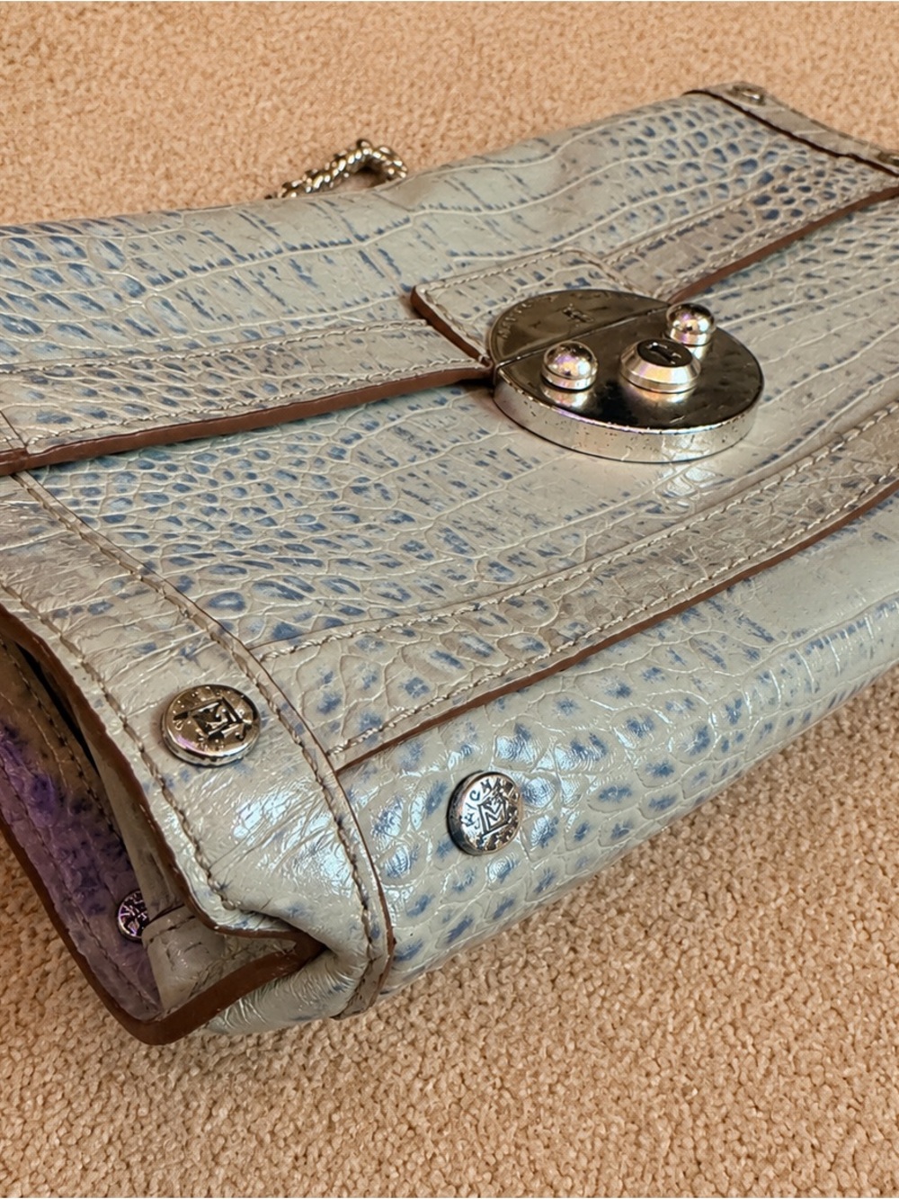 Michael Kors Light Blue Croc-Embossed Chain Shoulder Bag - Picture 4 of 10
